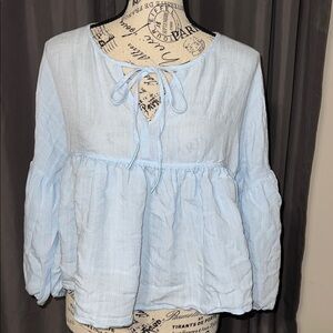 Light Blue Women's Peasant Top